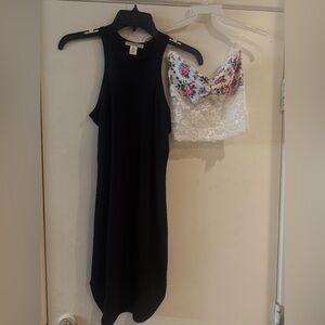 Bozzolo Casual Dress and lace top
Black Dress with Floral Lace Crop Top